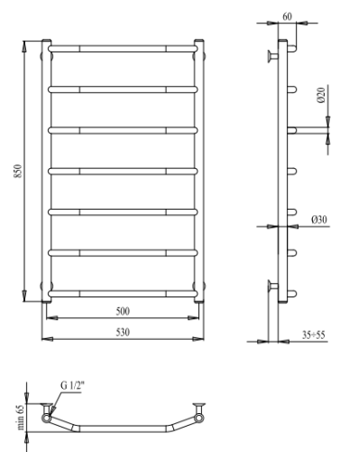 Рушникосушарка PALADii Класік 850х530 / 7 РШ020