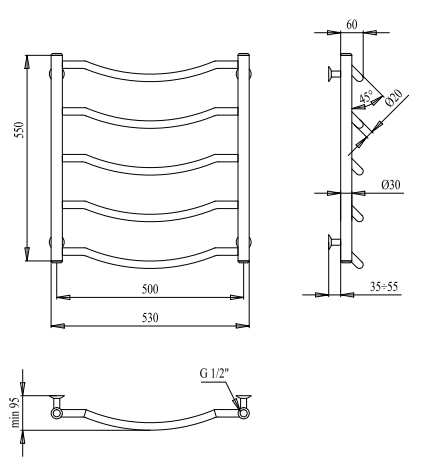 Полотенцесушитель PALADii Смайл 550х530/5 СМу100