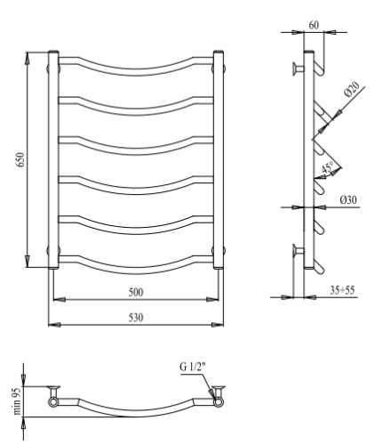 Полотенцесушитель PALADii Смайл 650х530/6 СМу201