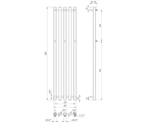 Полотенцесушитель Mario Битуб 1500х360/320 1.2.5500.03.Р