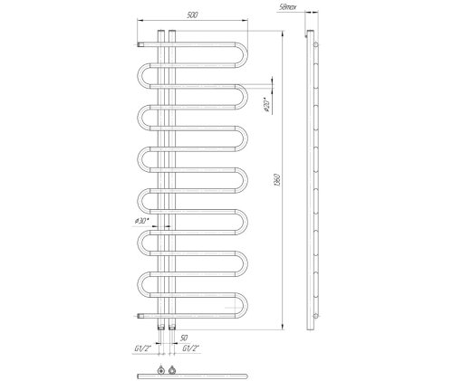 Рушникосушарка Mario Євро Снейк 1360х500 / 50 1.2.5300.03.Р