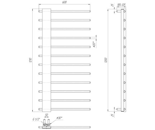 Полотенцесушитель Mario Комфорт 1200х600/50 1.2.5400.03.Р