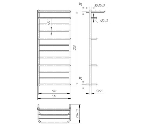 Полотенцесушитель Mario Люксор 1200х530/500 1.2.4401.03.P
