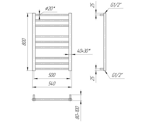 Полотенцесушитель Mario Премиум Классик 800х540/500 1.2.0100.03.P