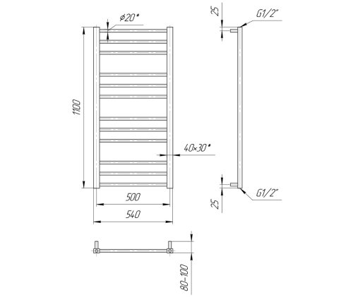 Полотенцесушитель Mario Премиум Классик 1100х540/500 1.2.0102.03.P