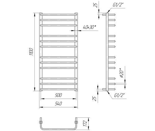 Полотенцесушитель Mario Премиум Стандарт 1100х540/500 1.2.0202.03.P