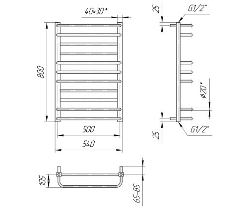 Полотенцесушитель Mario Премиум Люкс 800х540/500 1.2.0300.03.P