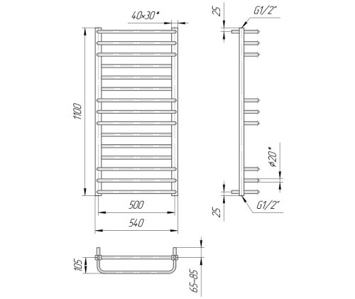 Полотенцесушитель Mario Премиум Люкс 1100х540/500 1.2.0302.03.P
