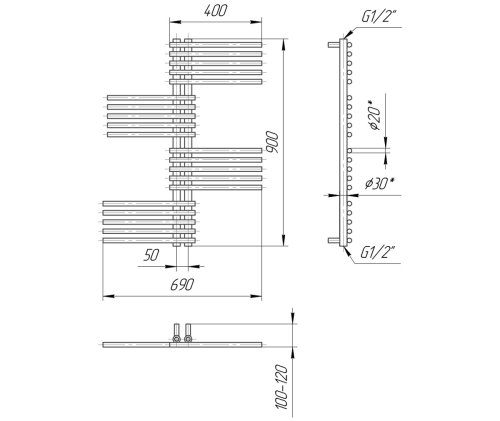 Полотенцесушитель Mario Премиум Симфония 900х690/50 1.2.0900.03.P