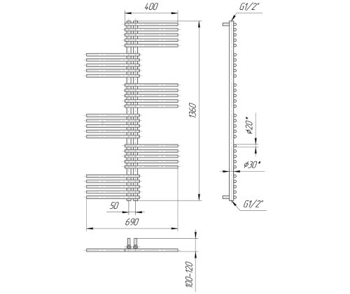 Полотенцесушитель Mario Премиум Симфония 1360х690/50 1.2.0902.03.P