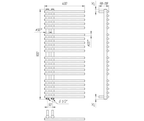 Полотенцесушитель Mario Премиум Марсель 900х400/50 1.2.0800.03.P