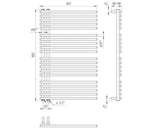Полотенцесушитель Mario Премиум Марсель 900х560/50 1.2.0803.03.P