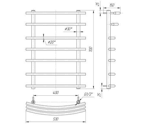 Полотенцесушитель Mario Марио 700х530/400 1.1.0700.01.P
