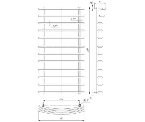 Полотенцесушитель Mario Марио 1200х630/500 1.1.0703.01.P