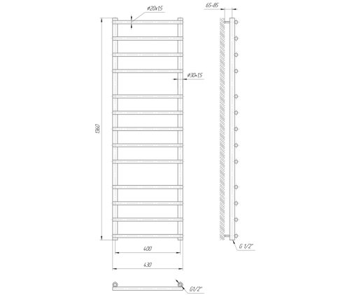 Рушникосушарка Mario Турин 1360х430 / 400 1.1.4511.01.P