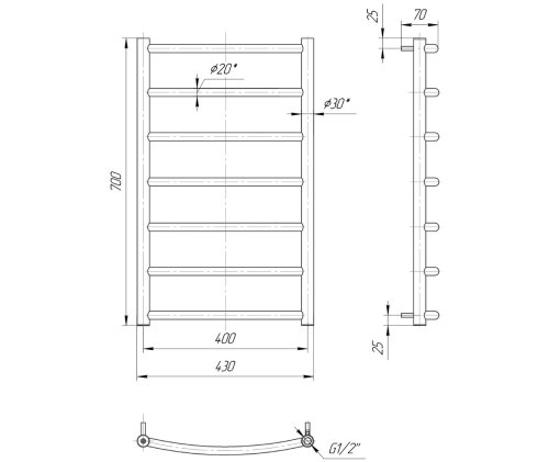 Полотенцесушитель Mario Классик 700х430/400 1.1.0104.01.P