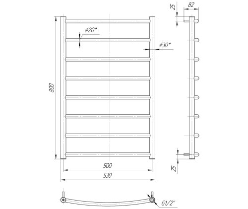Полотенцесушитель Mario Классик 800х530/500 1.1.0107.01.P