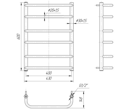 Полотенцесушитель Mario Стандарт 600х430/400 1.1.0202.01.P