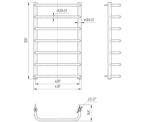Полотенцесушитель Mario Стандарт 700х430/400 1.1.0204.01.P