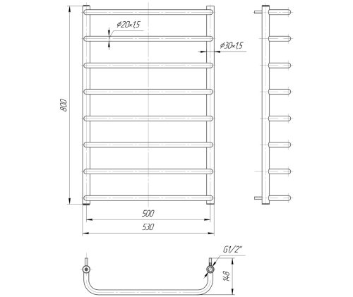 Полотенцесушитель Mario Стандарт 800х530/500 1.1.0207.01.P
