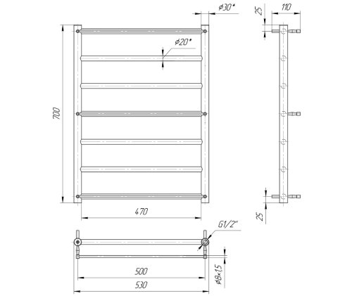 Полотенцесушитель Mario Одисей 700х530/500 1.1.1701.01.P