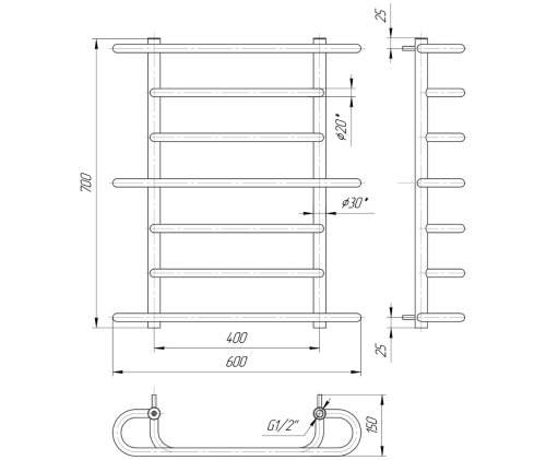 Рушникосушарка Mario Верона 700х600 / 400 1.1.0500.01.P