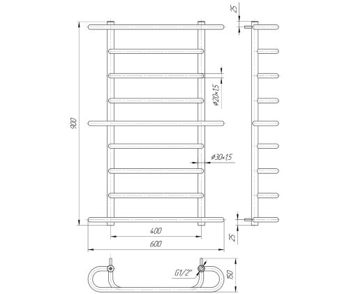 Рушникосушарка Mario Верона 900х600 / 400 1.1.0501.01.P