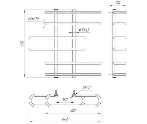 Полотенцесушитель Mario Парус 600х650/160 1.1.0900.01.P