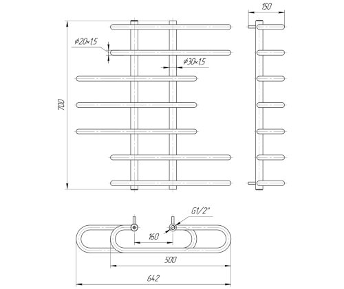 Полотенцесушитель Mario Парус 700х650/160 1.1.0901.01.P
