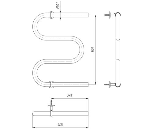 Рушникосушарка Mario Змійка 30 530х400 / 500 з кільцями 1.1.3000.05.P