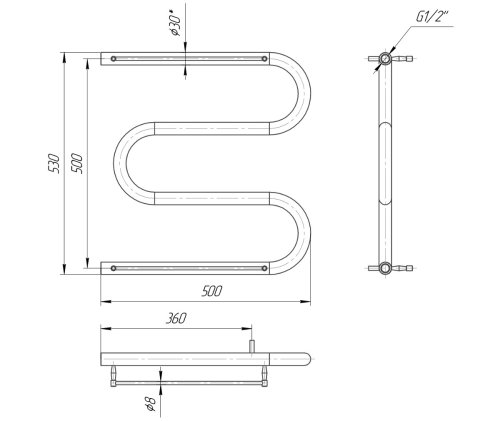 Полотенцесушитель Mario Змейка 30 530х500/500 с полочками 1.1.3100.05.P