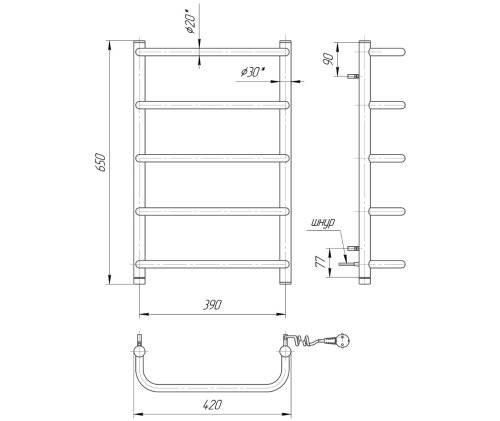 Полотенцесушитель Mario Стандарт НР-І 650х430/150 2.3.0200.10.P
