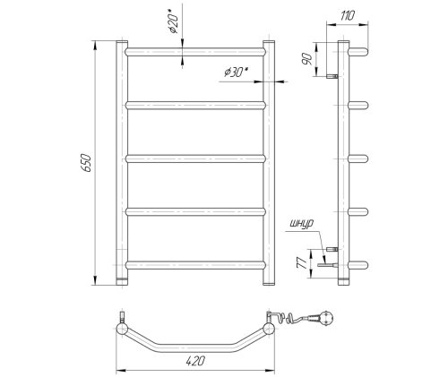 Полотенцесушитель Mario Трапеция НР-І 650х430/110 2.3.2800.10.P