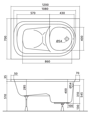 Ванна Kolo Diuna 120x70 (с ножками)