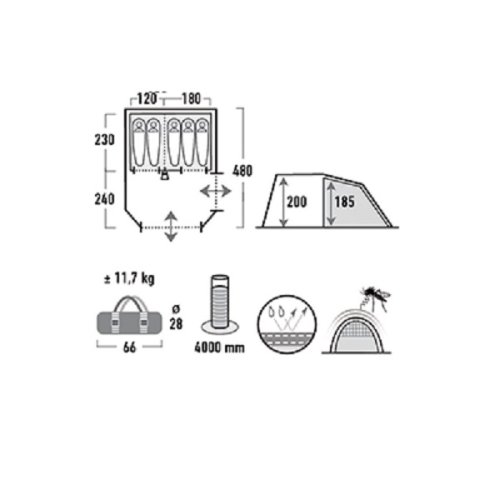 Палатка High Peak Paros 5 (Dark grey/Green)