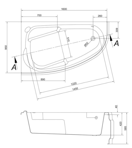 Ванна Cersanit Joanna New 160x95 L (с ножками)