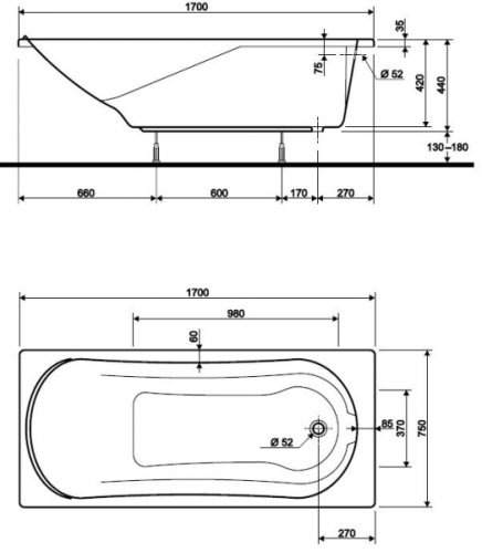 Ванна KOLO COMFORT 170x75 XWP307000G