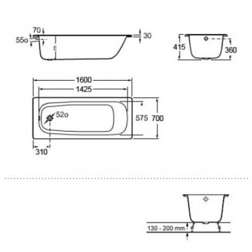 Ванна стальная ROCA CONTESA 160x70 A235960000 + A291021000