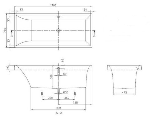 Ванна Villeroy&Boch SQUARO 170x75 UBQ170SQR2V-01