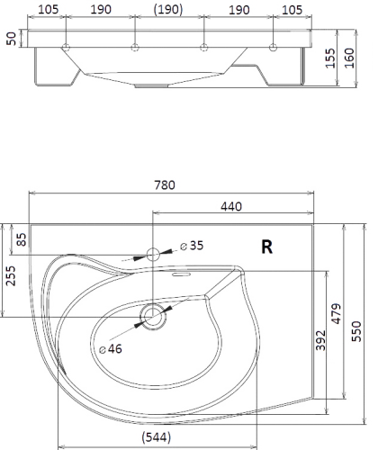 Умывальник Ravak Rosa Comfort R N XJ8P11N0000