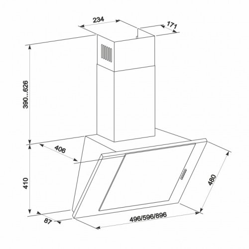 Вытяжка декоративная наклонная Eleyus Titan A 750 LED SMD 60 WH