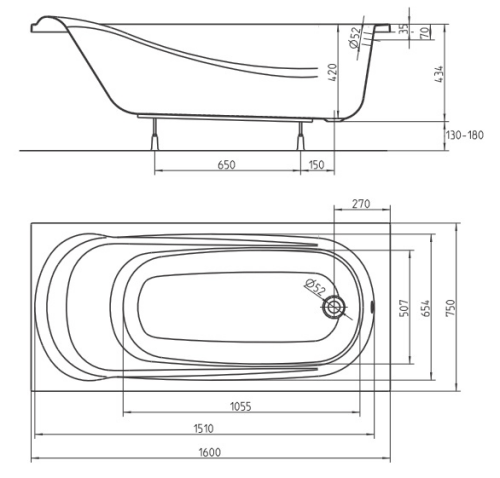 Ванна Kolo Saga 160x75 (XWP3860000)
