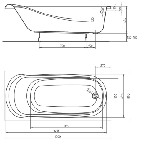 Ванна Kolo Saga 170x80 (XWP3870000)
