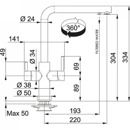 Змішувач для кухні Franke Neptune Clear Water Хром / Онікс (115.0370.694)