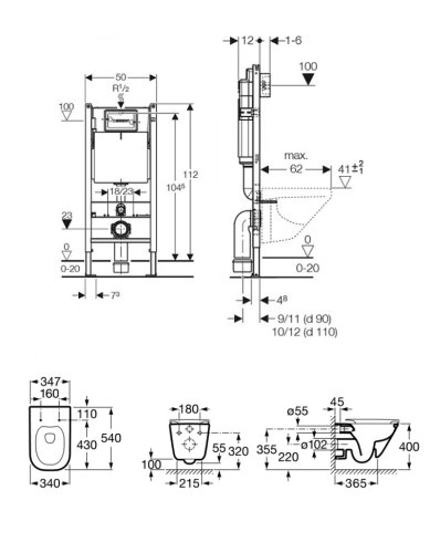Набор инсталляция Geberit Duofix с унитазом Roca Gap Rimless