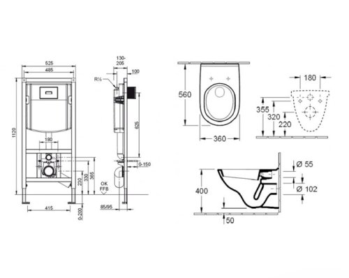 Унитаз+Инсталляция Villeroy&Boch O.novo 5660D301