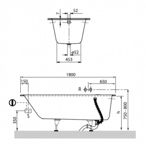 Ванна Villeroy&Boch Oberon 180x80 UBQ180OBE2V-01