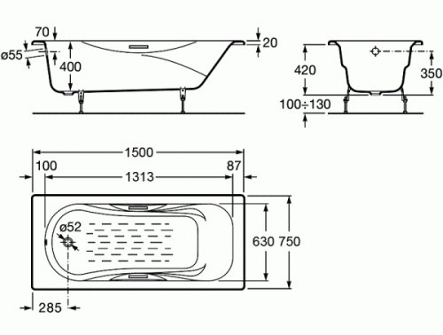 Ванна чугунная Roca Malibu 150x75 A23157000R