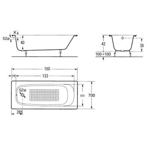 Ванна чугунная Roca Continental 150x70 A21291300R+A150412330