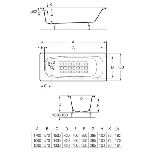 Ванна чугунная Roca Continental 160x70 A21291200R+A150412330